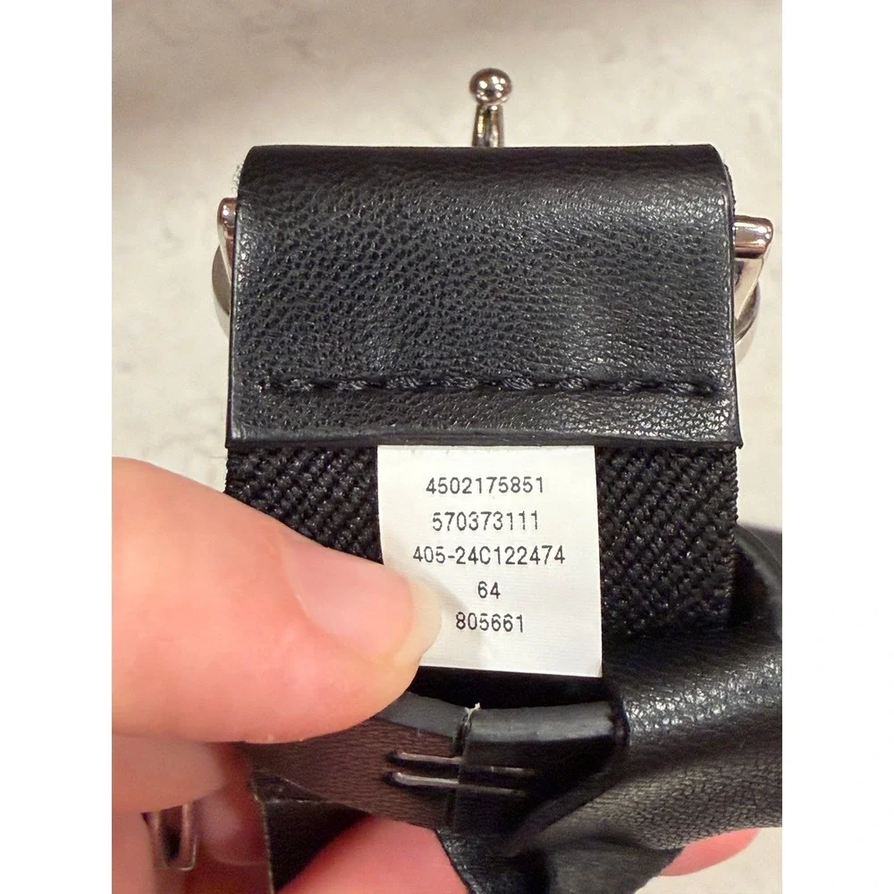 Chicos Black Faux Leather Logo Buckle Belt Large Silver Tone Tailored Minimalist